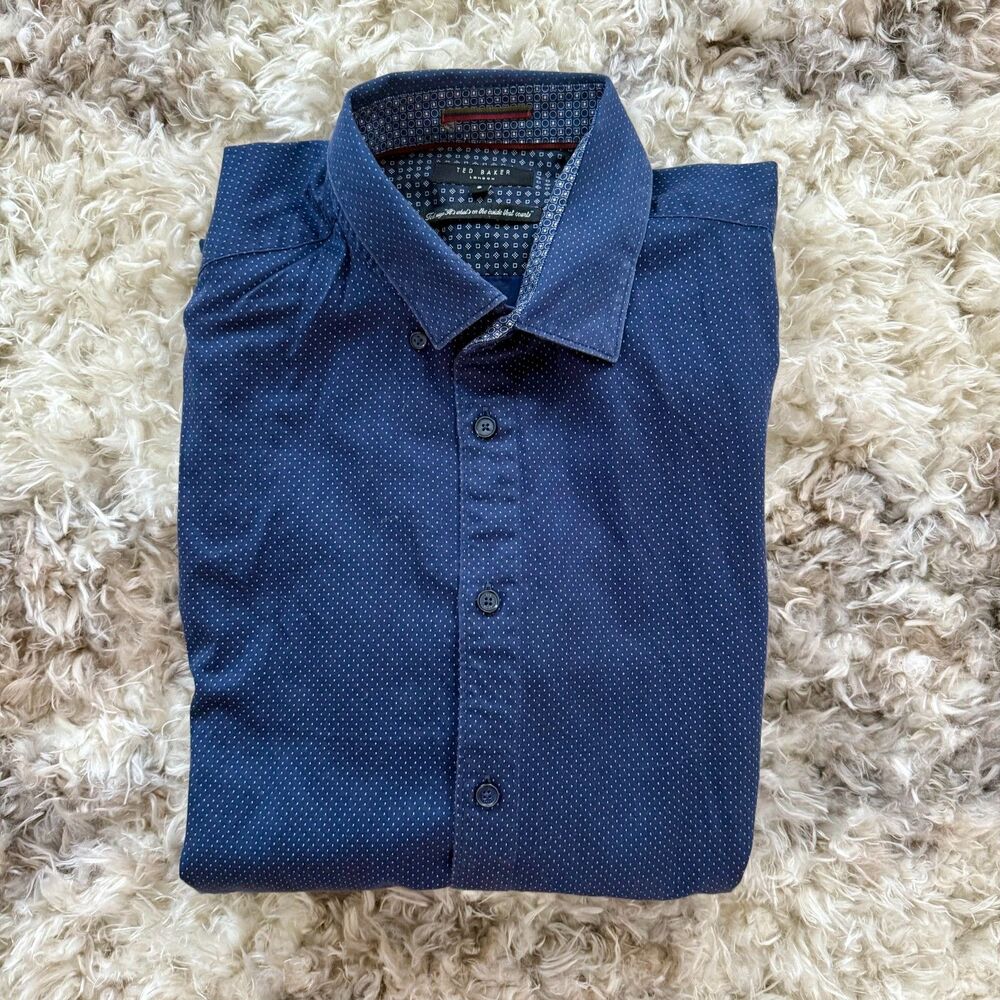 Ted‎ Baker Mens 6 long sleeved blue geometric button down shirt